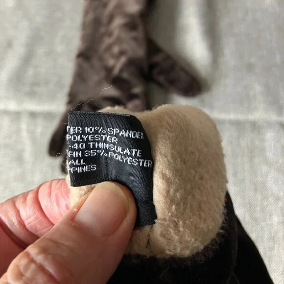 Vintage Cejon Ladies Wrist Style Brown Velour/Velvet Thinsulate Gloves, One Size - Picture 6 of 6